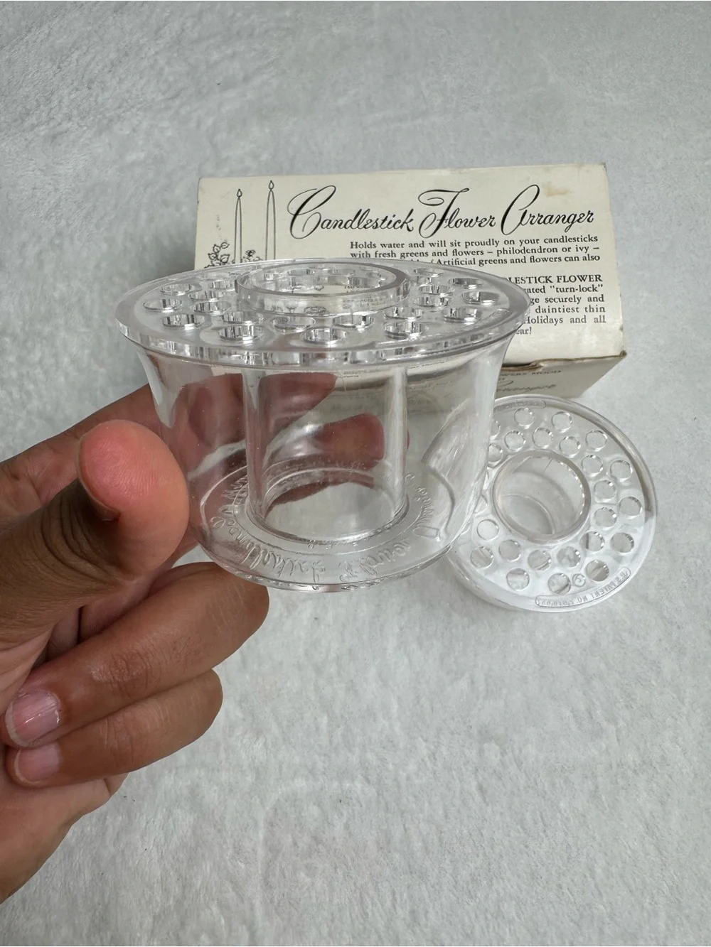 SET of 2 Vtg CANDLESTICK ARRANGER Clear Acrylic FLOWER FROG Candle Holders PAIR